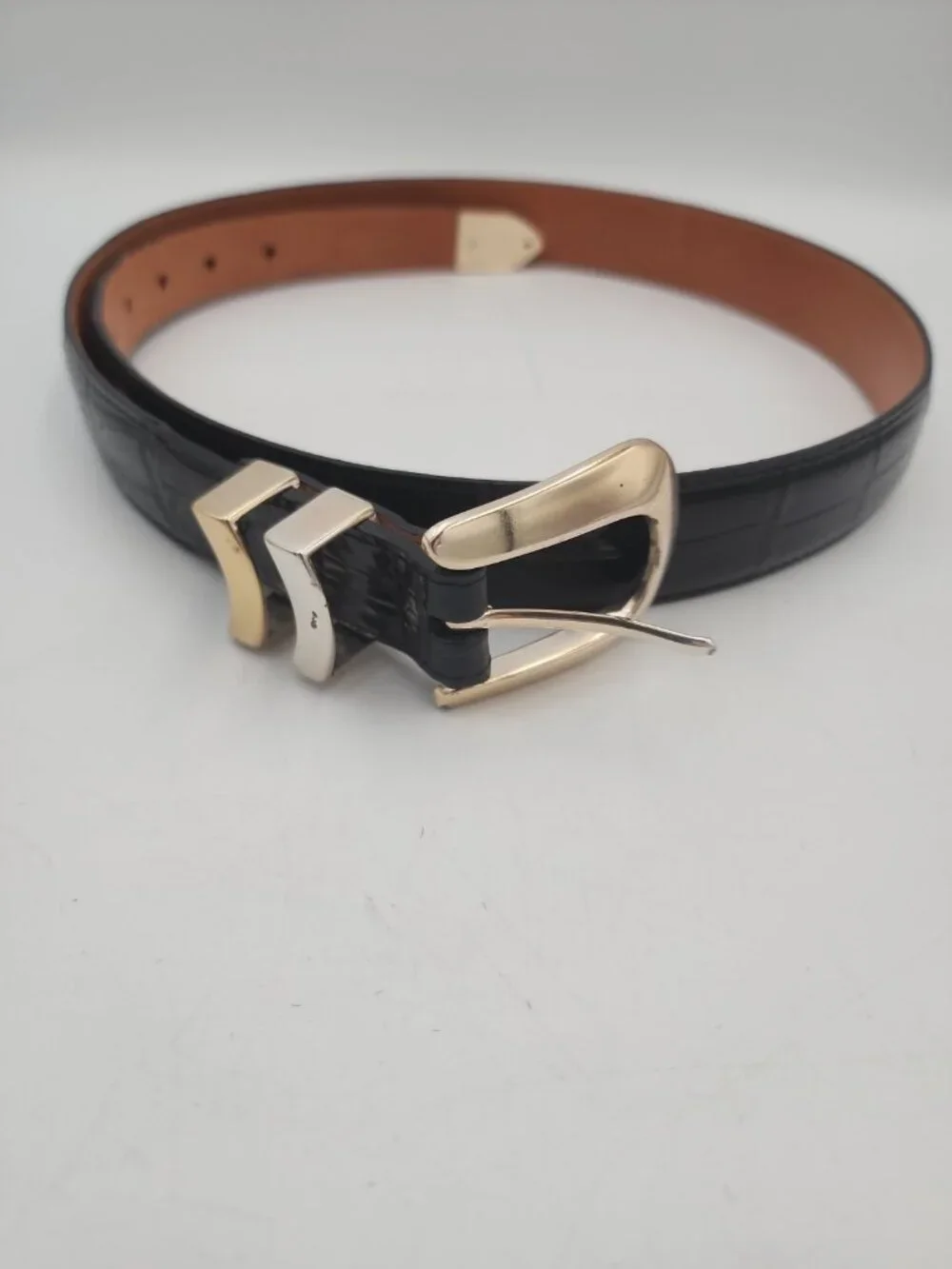 onyx by brighton leather belt Mens 38 19403 Black Gold Buckle